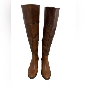 Vince Camuto Knee High Boots Brown Leather Braided Accent Side Zip Women‎